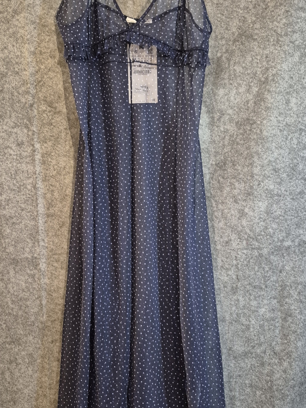 Zara Navy and White Polka Dot Sheer Slip Dress